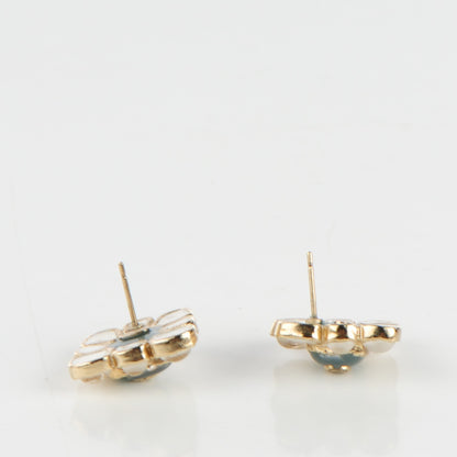 Chanel Gripoix CC Earrings Gold Green White 3 of 4