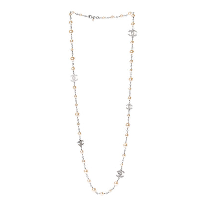 Chanel Graduated Pearl Crystal CC Long Necklace Silver 3 of 5