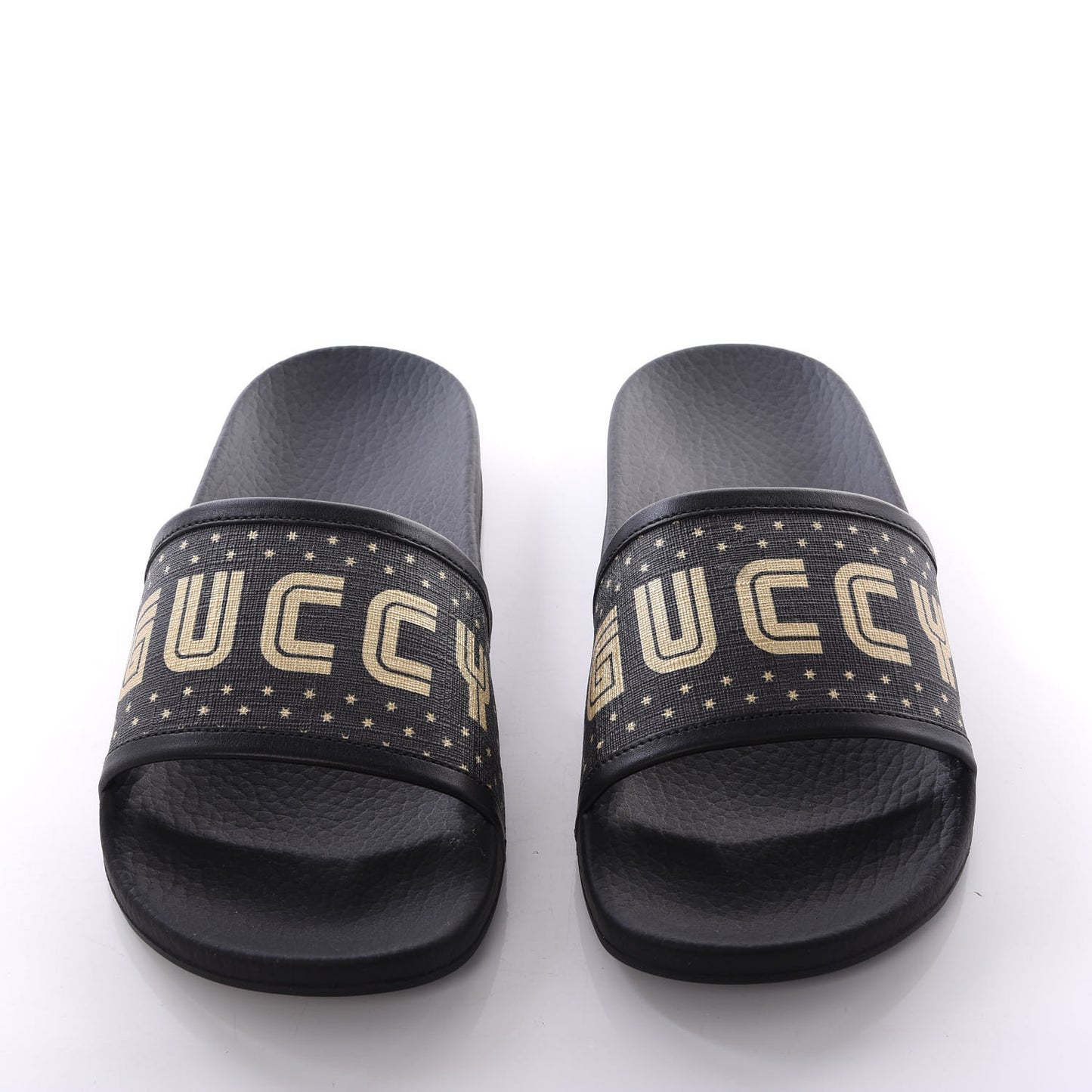X SEGA Supreme Canvas GUCCY Stars Womens Slide Sandals 35 Black Gold