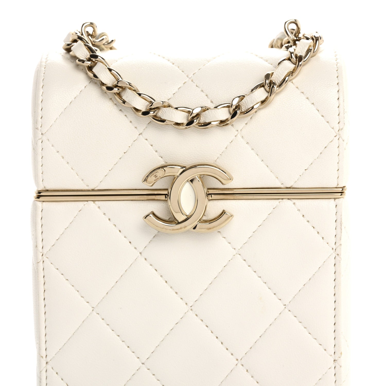 Chanel Lambskin Quilted Small Box With Chain White 1709023