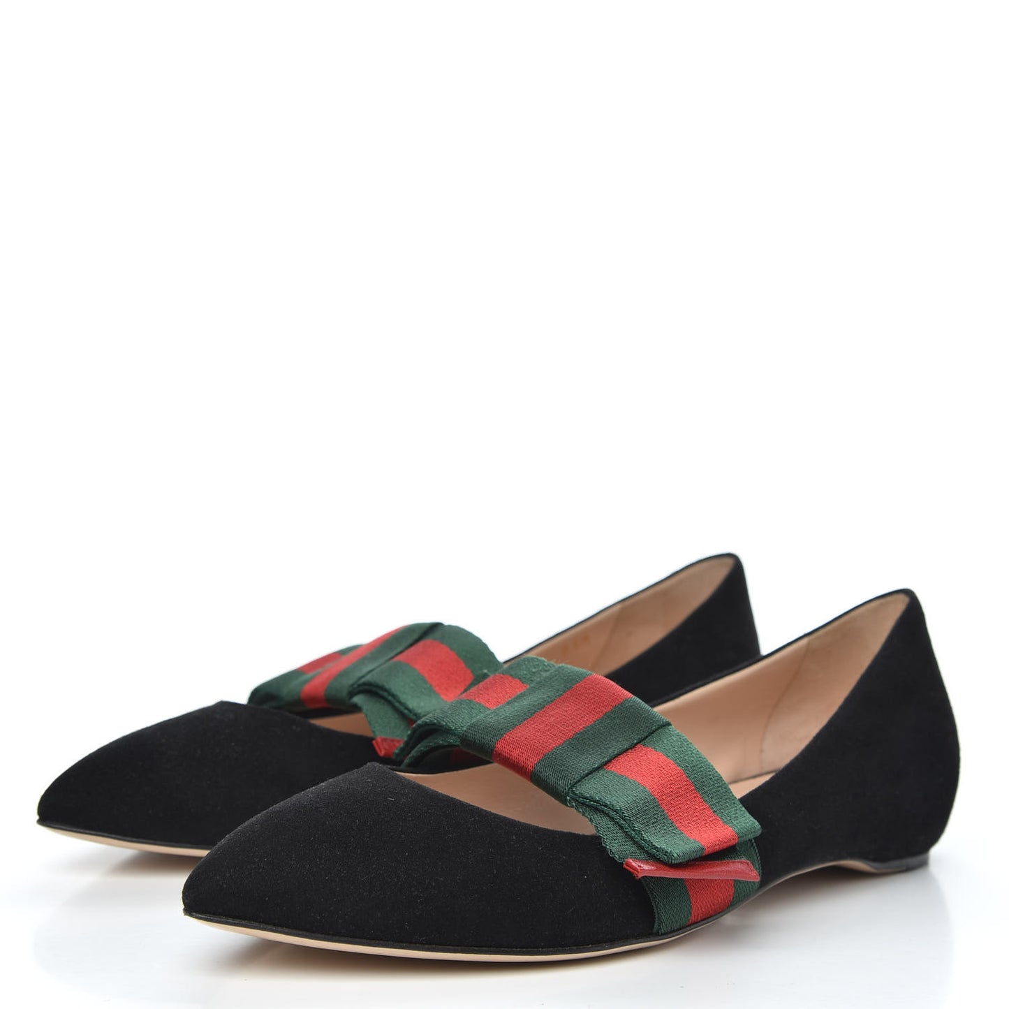 Suede Web Bow Point Toe Ballerina Flats 39 Black