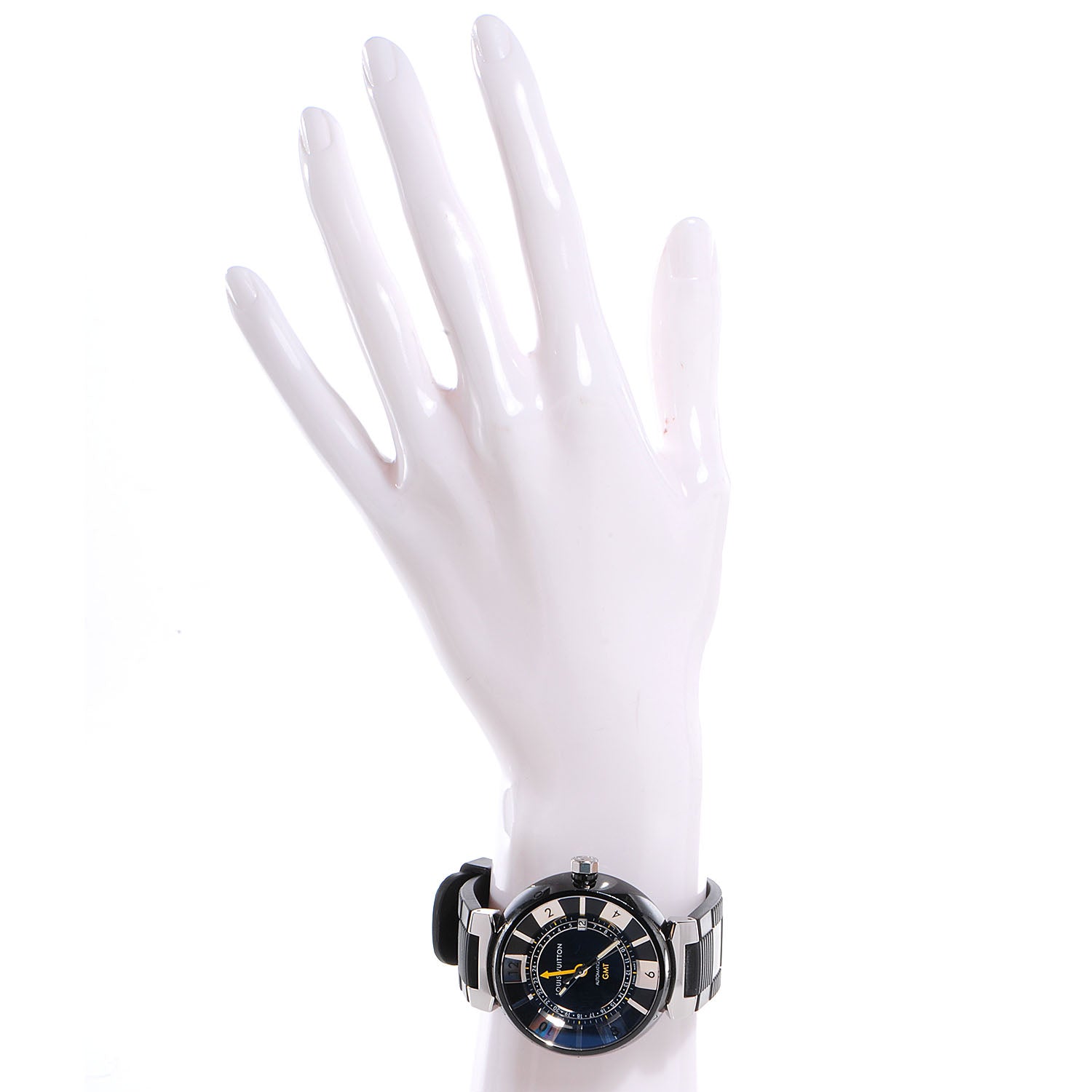 Louis Vuitton Stainless Steel Rubber 41mm Tambour GMT Automatic Watch Black 2 of 5