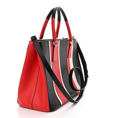 Prada Saffiano Baiadera Striped Medium Galleria Double Zip Tote Black Fuoco White 3 of 12