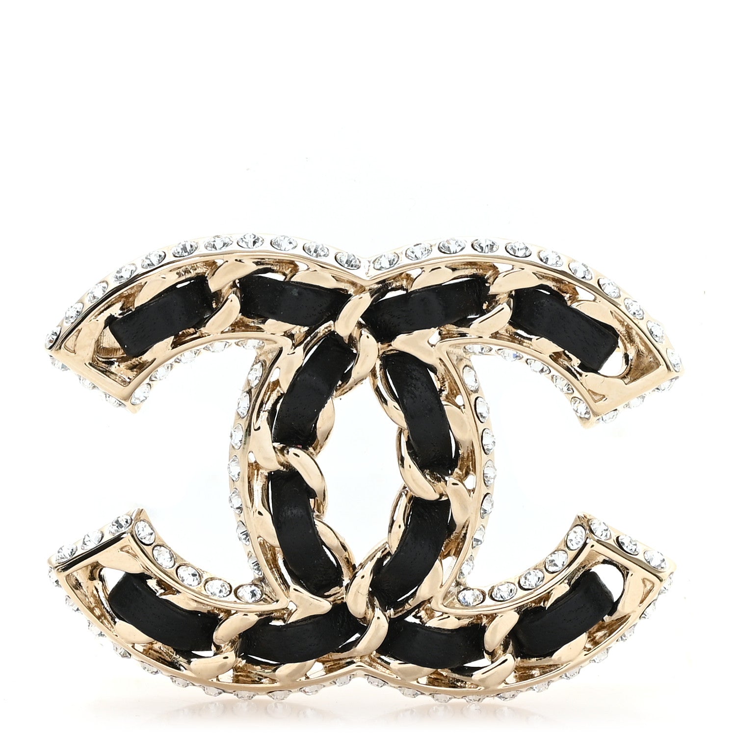 Chanel Lambskin Crystal CC Chain Brooch Black Gold 1 of 4