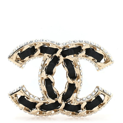 Chanel Lambskin Crystal CC Chain Brooch Black Gold 1 of 4