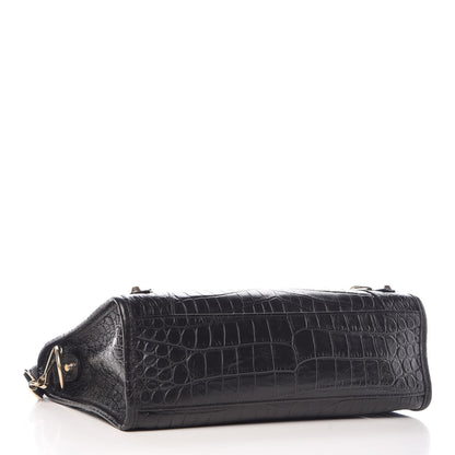 Balenciaga Calfskin Crocodile Embossed Classic Silver Hardware S City Black 4 of 8