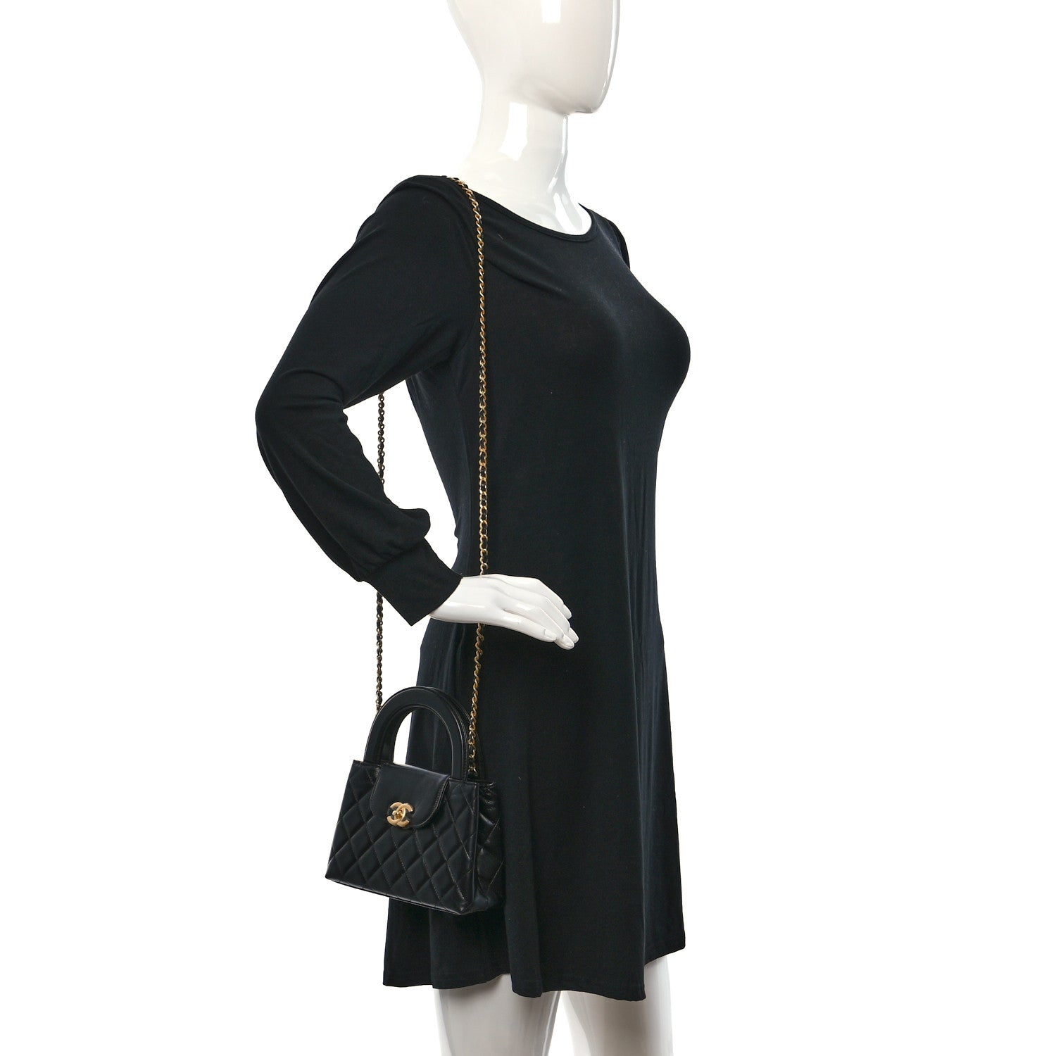 Chanel Shiny Aged Calfskin Quilted Nano Kelly Shopper Black 2 of 11