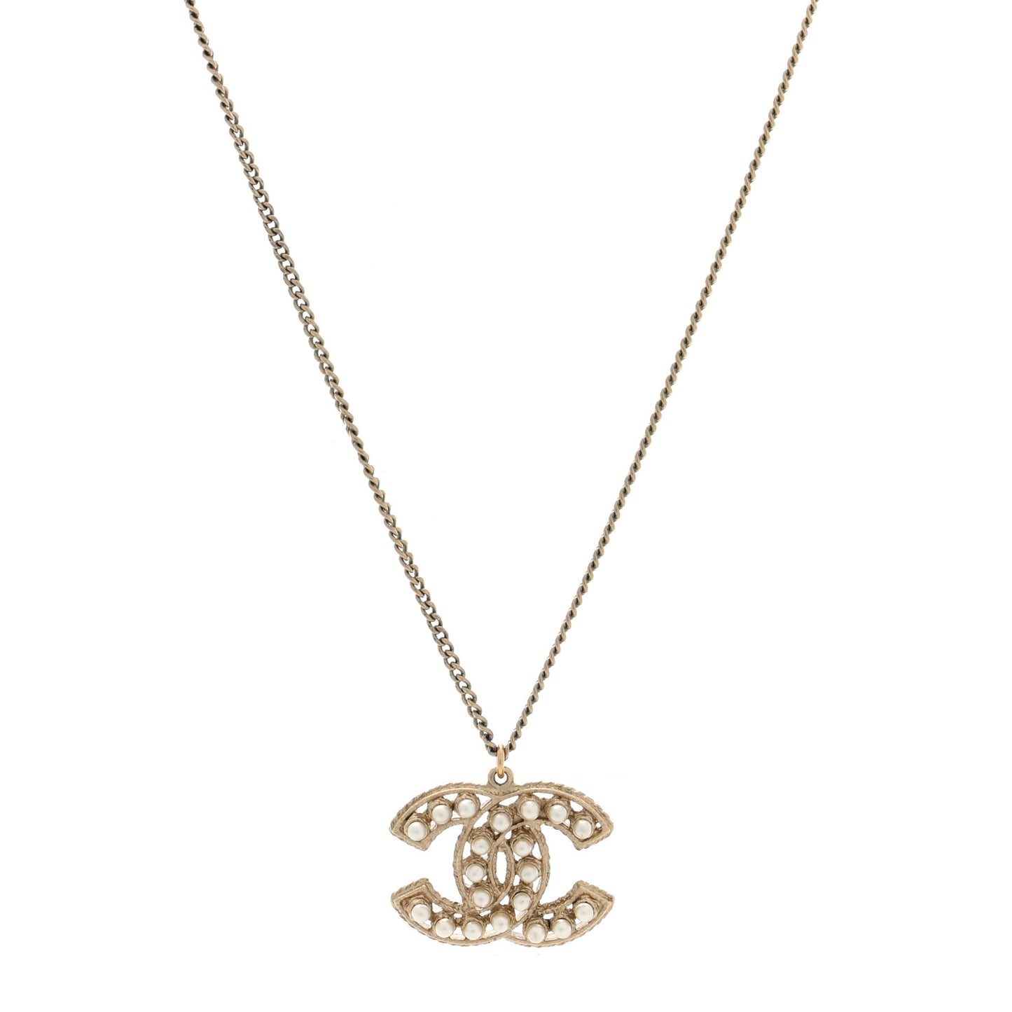 Pearl CC Pendant Necklace Gold