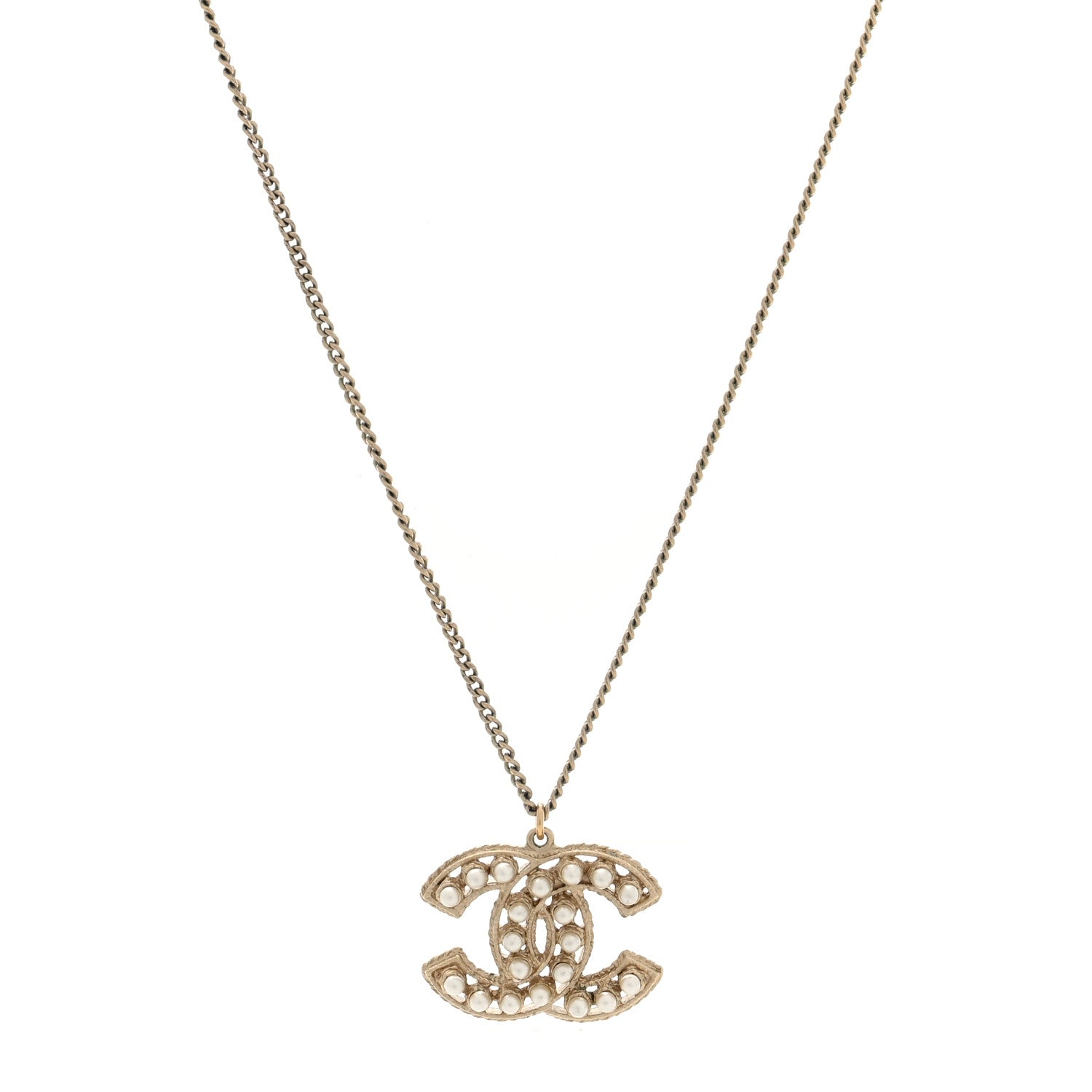 Chanel Pearl CC Pendant Necklace Gold 1 of 4
