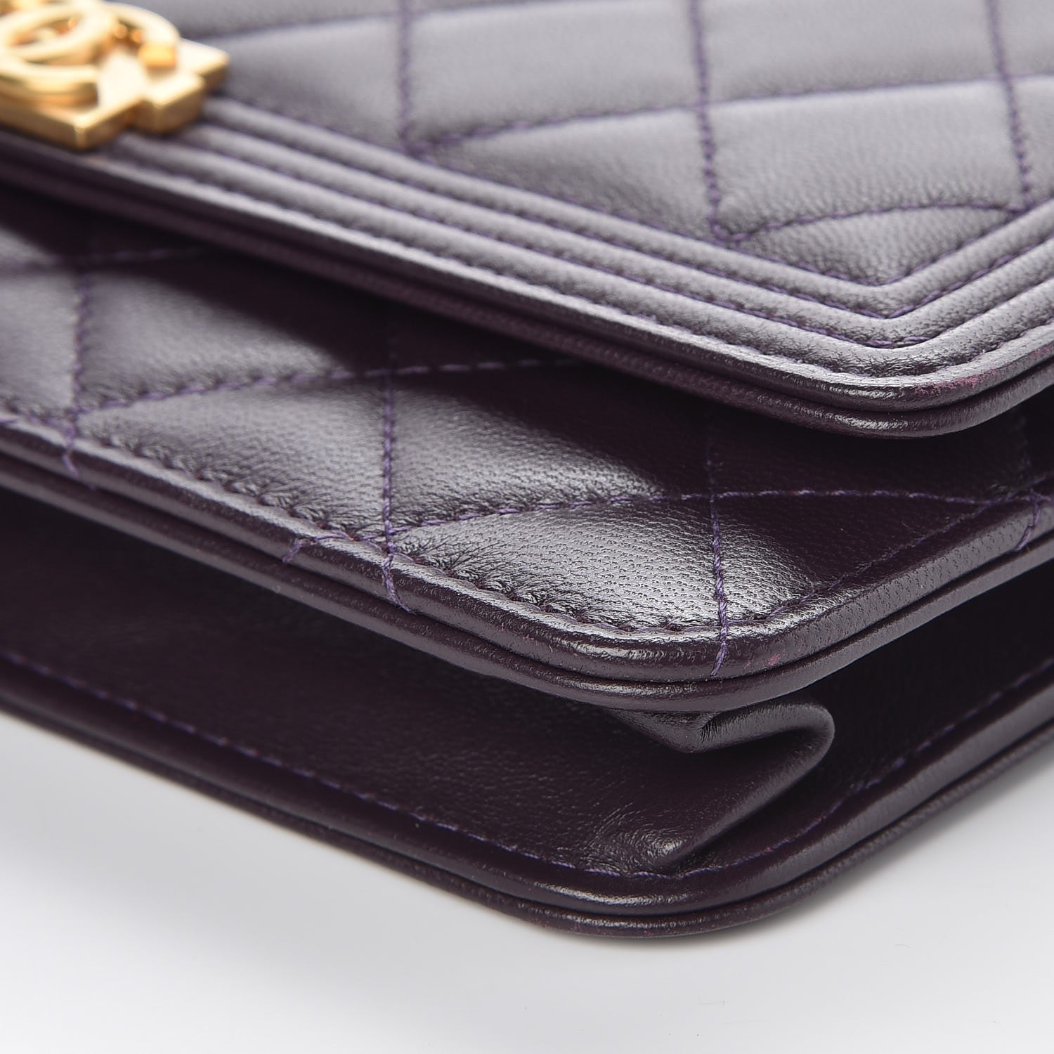 Chanel Lambskin Quilted Boy Wallet On Chain WOC Dark Purple 11 of 11