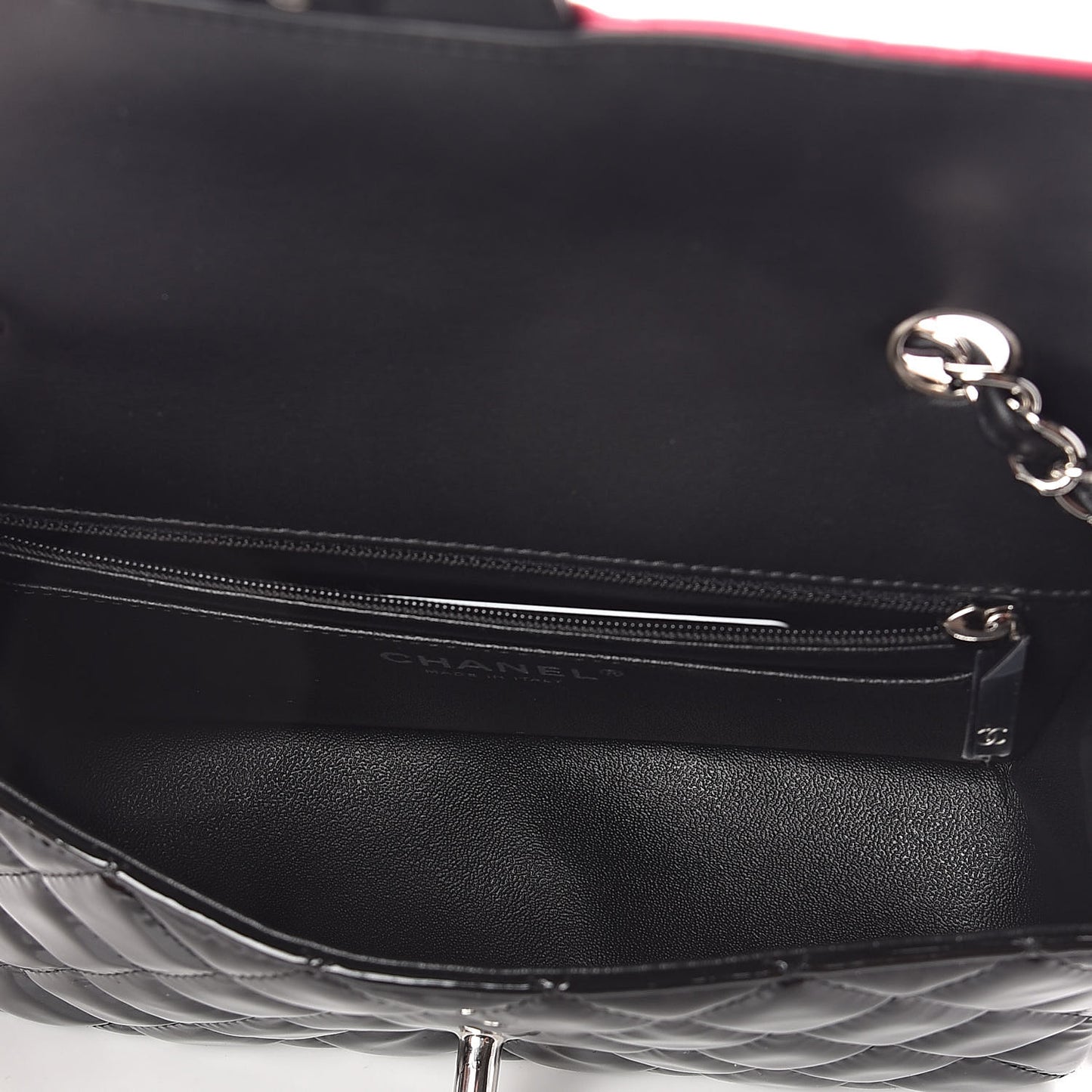 Patent Calfskin Quilted Bi-Color Mini Rectangular Flap Pink Black
