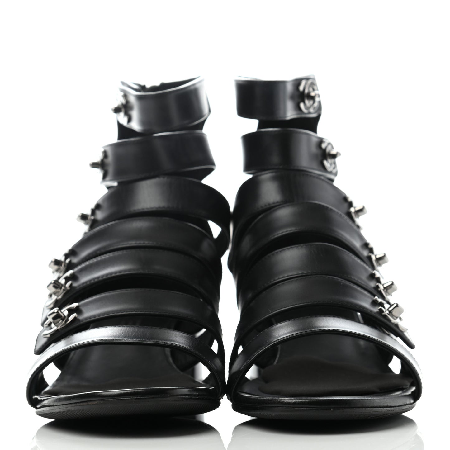 Calfskin CC Turnlock Sandals 39.5 Black
