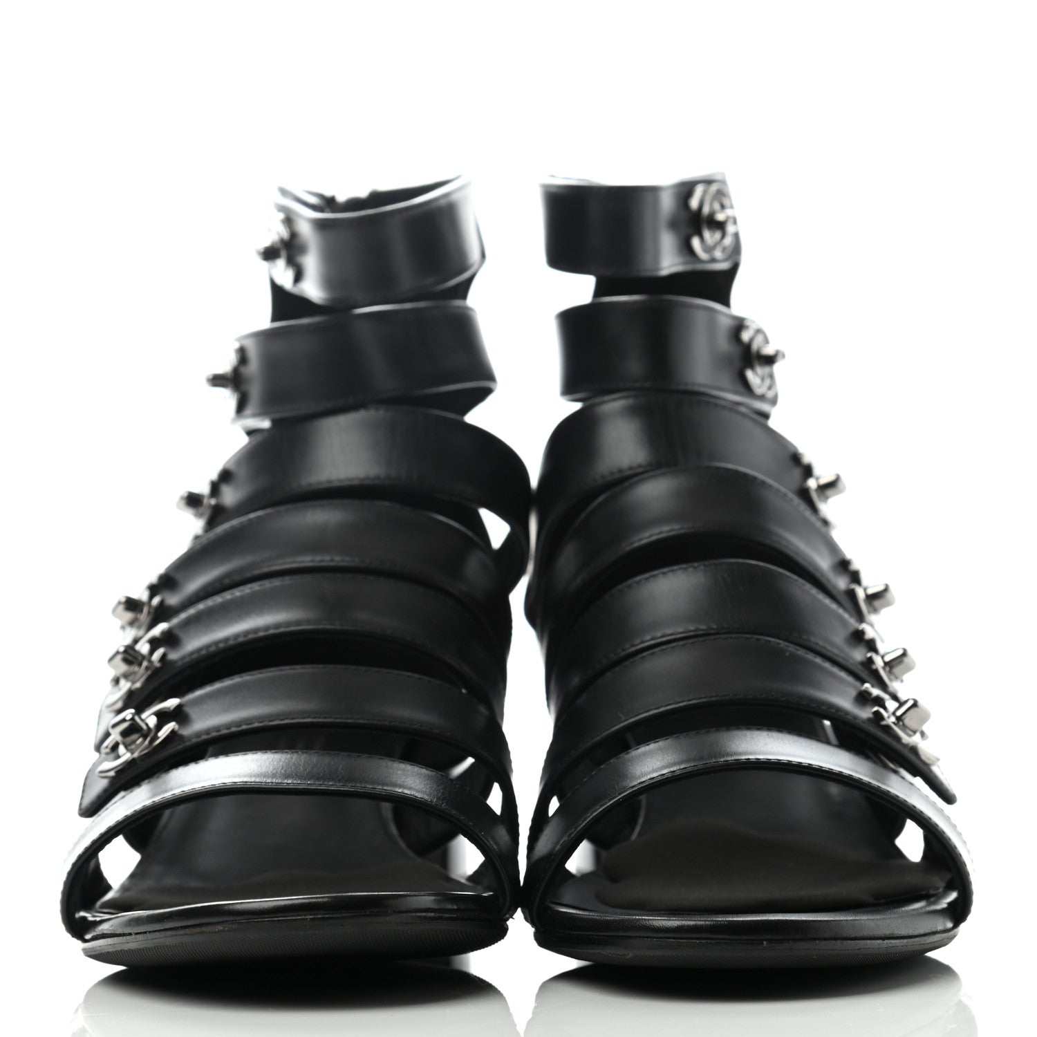 Chanel Calfskin CC Turnlock Sandals 39.5 Black 2 of 8
