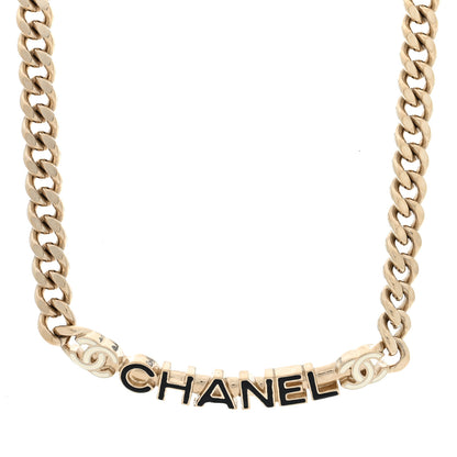 Chanel Enamel Metal Logo Choker Necklace Gold Black White 1 of 8