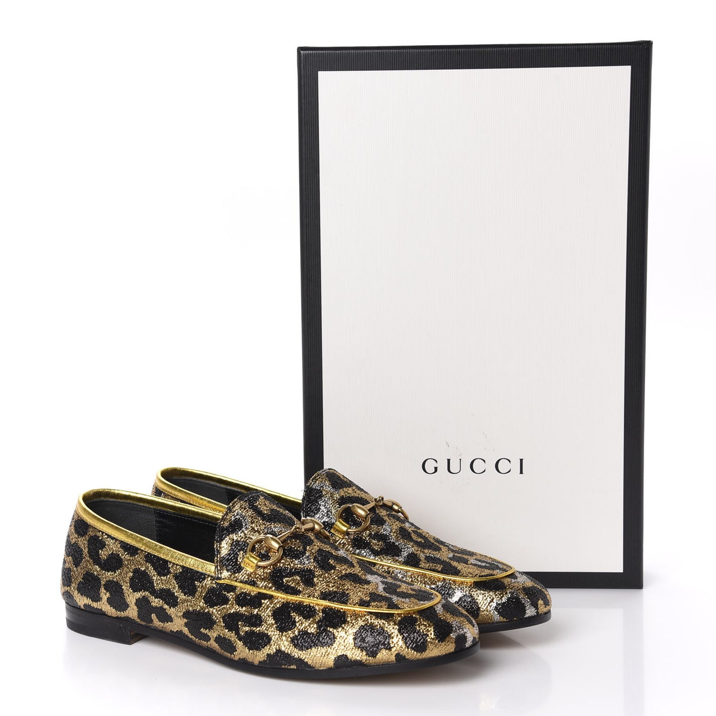 Jacquard Leopard Print Horsebit Womens Jordaan Loafers 37.5 Gold