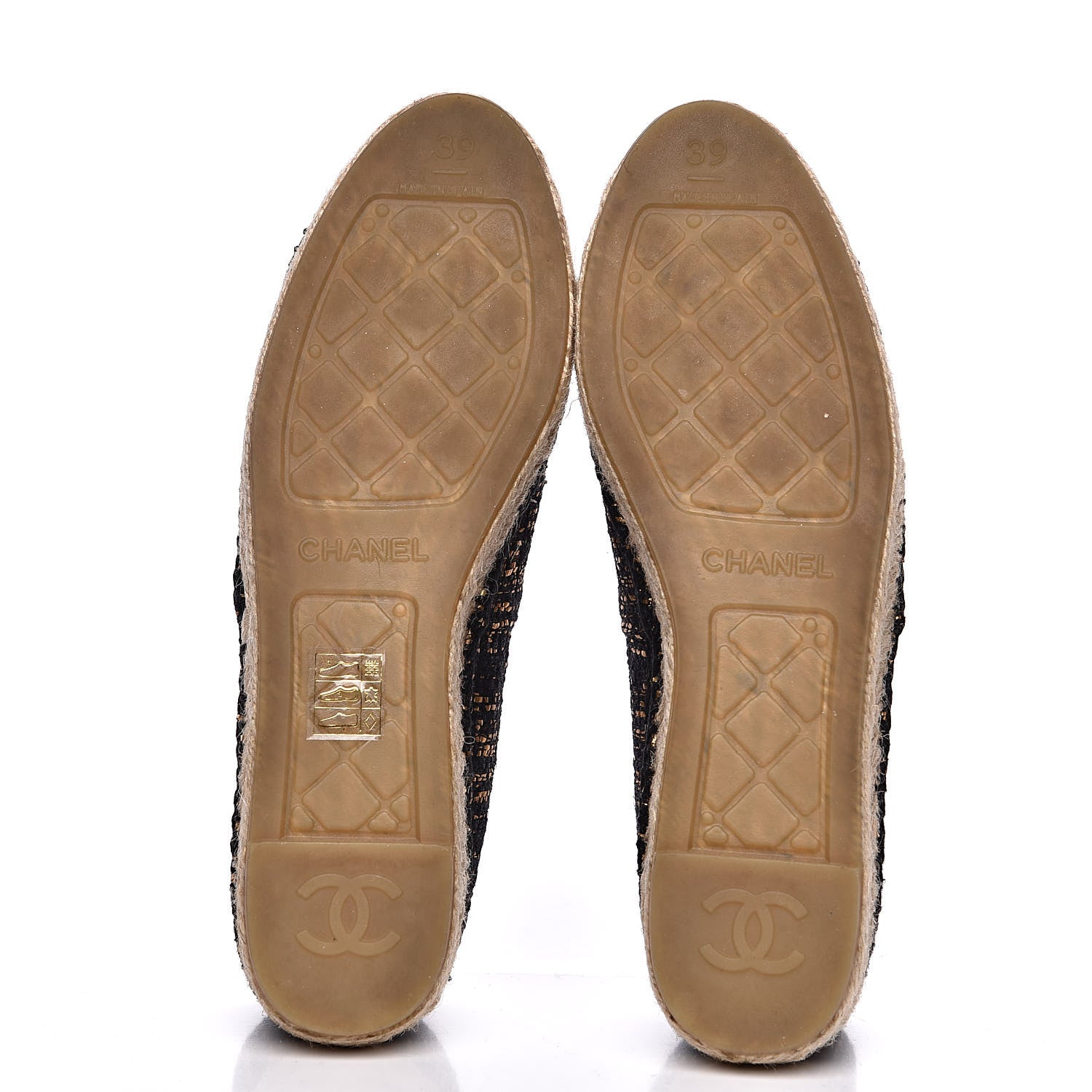 Chanel Metallic Tweed Grosgrain CC Espadrilles 39 Black Gold 6 of 11