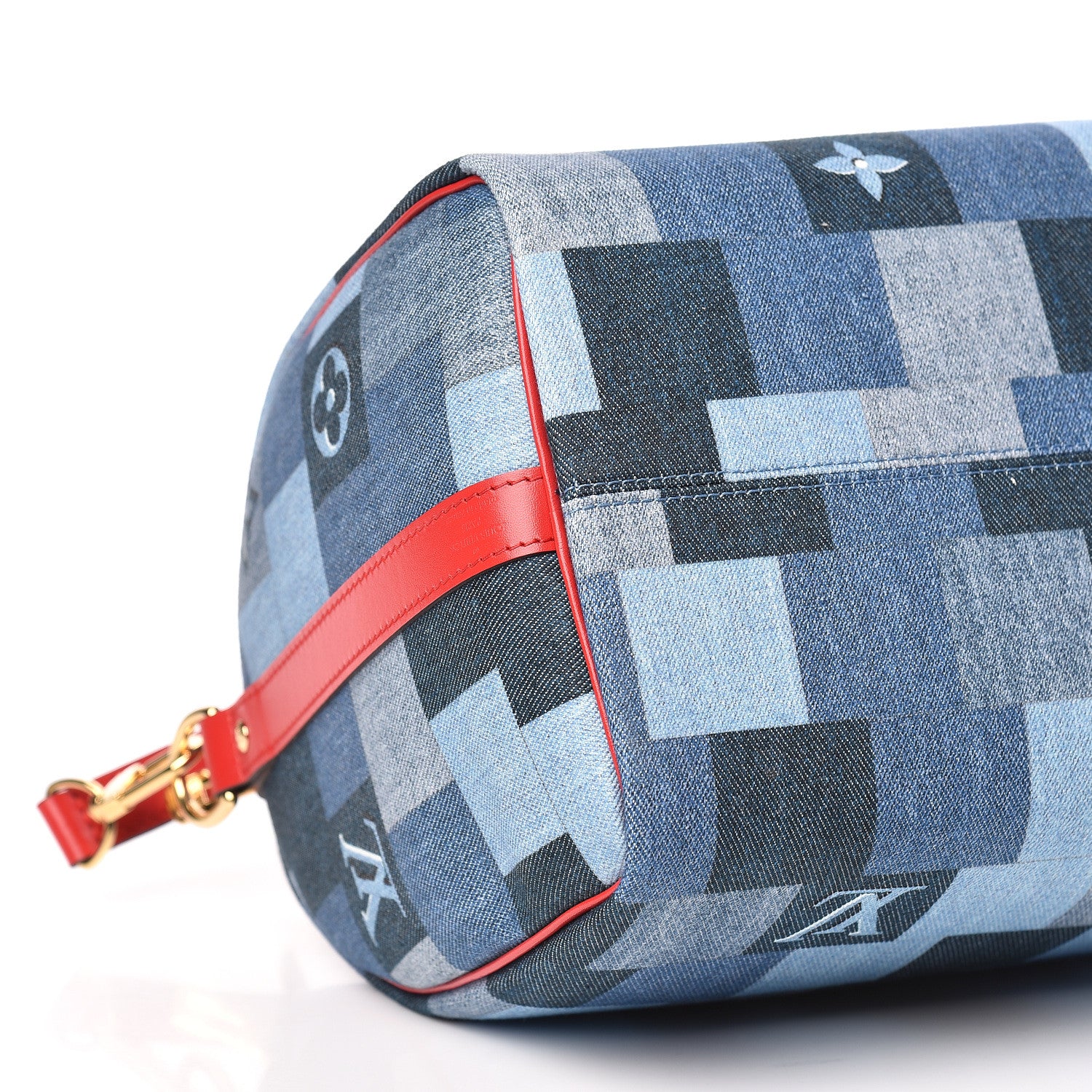 Louis Vuitton Denim Damier Monogram Patchwork Speedy Bandouliere 30 Blue Rouge 8 of 10