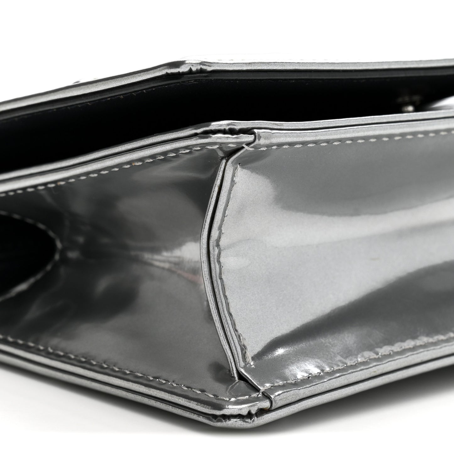 Metallic Patent Micro-Cannage Baby Diorama Flap Bag Silver