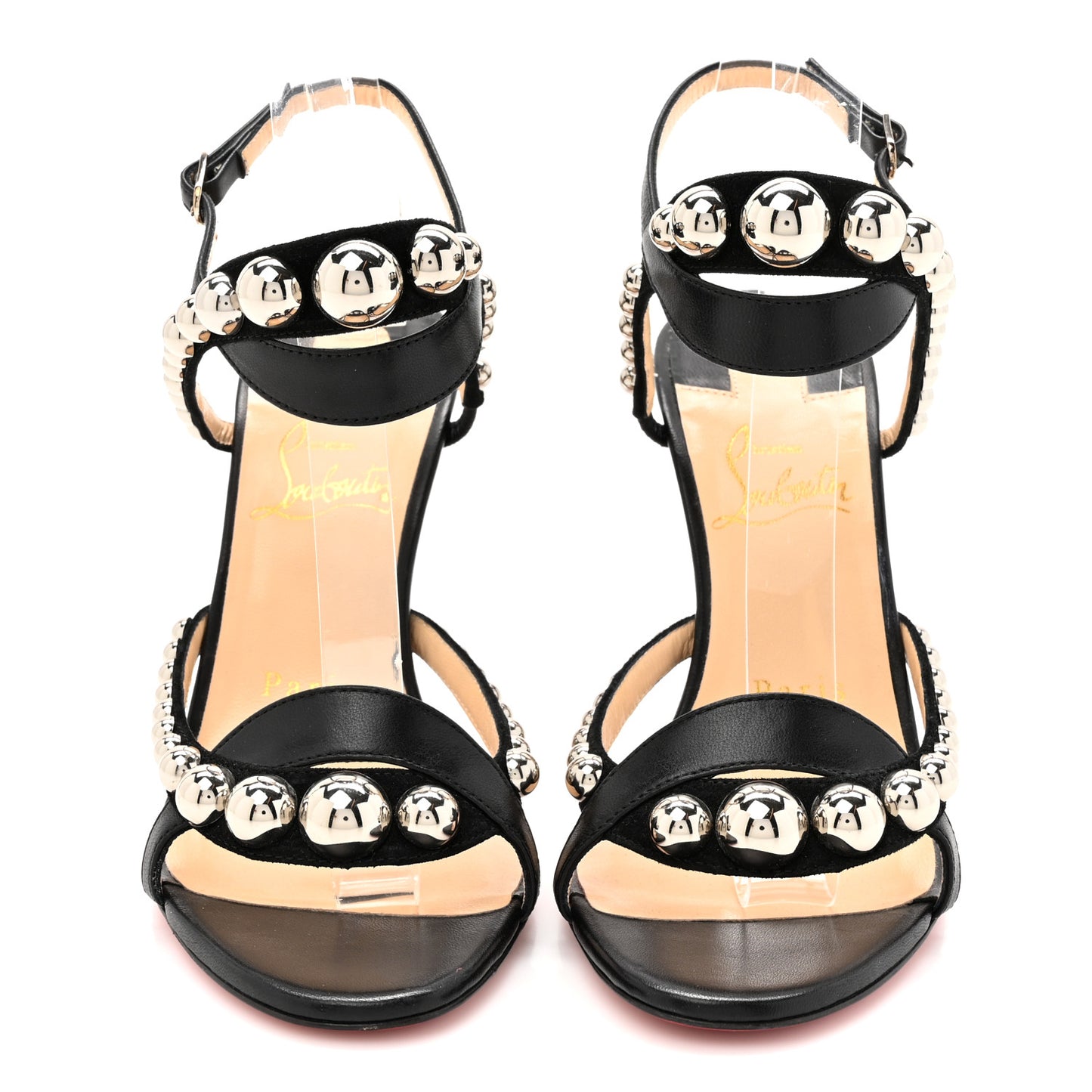 Shiny Nappa Suede Galeria 100 Sandals 36 Black Silver