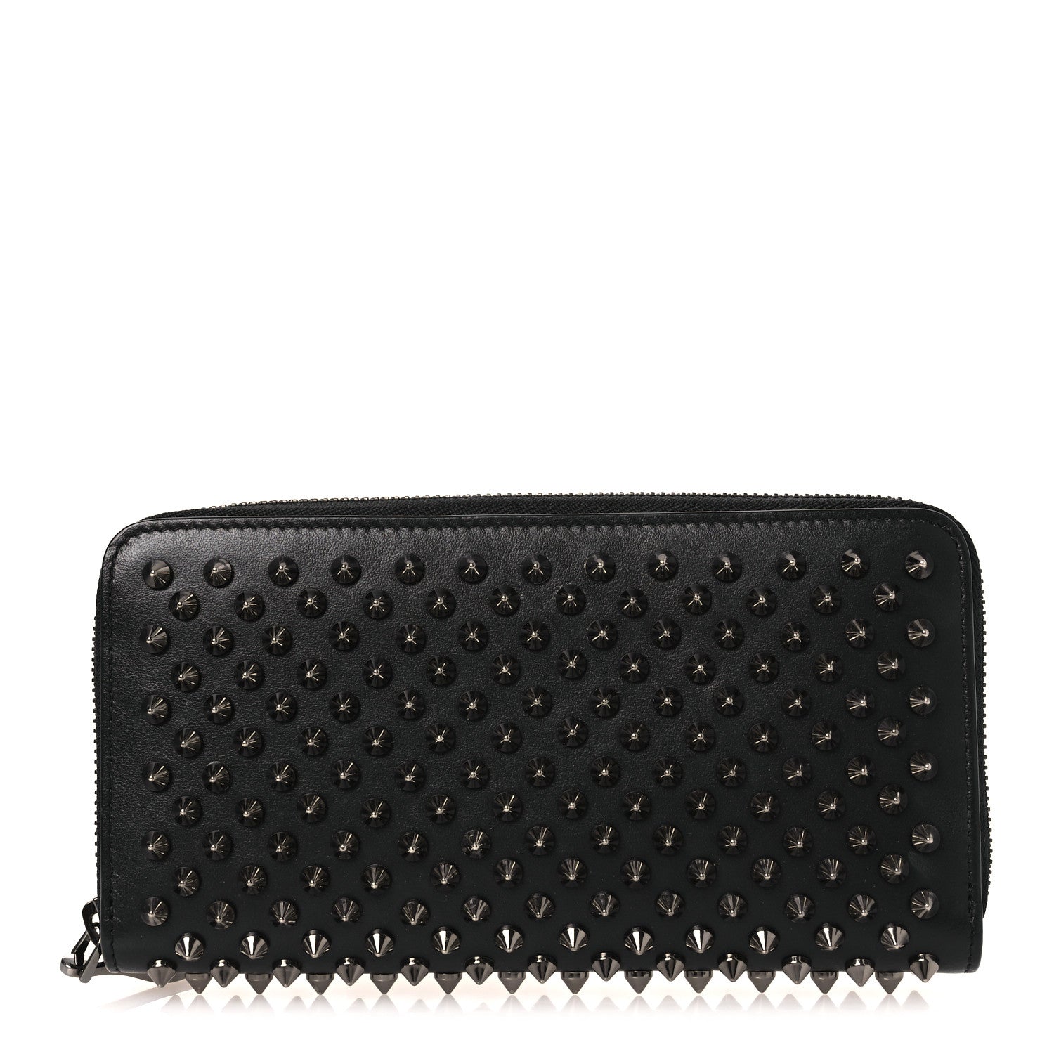 Christian Louboutin Calfskin Panettone Spiked Zip Around Wallet Black 1 of 8