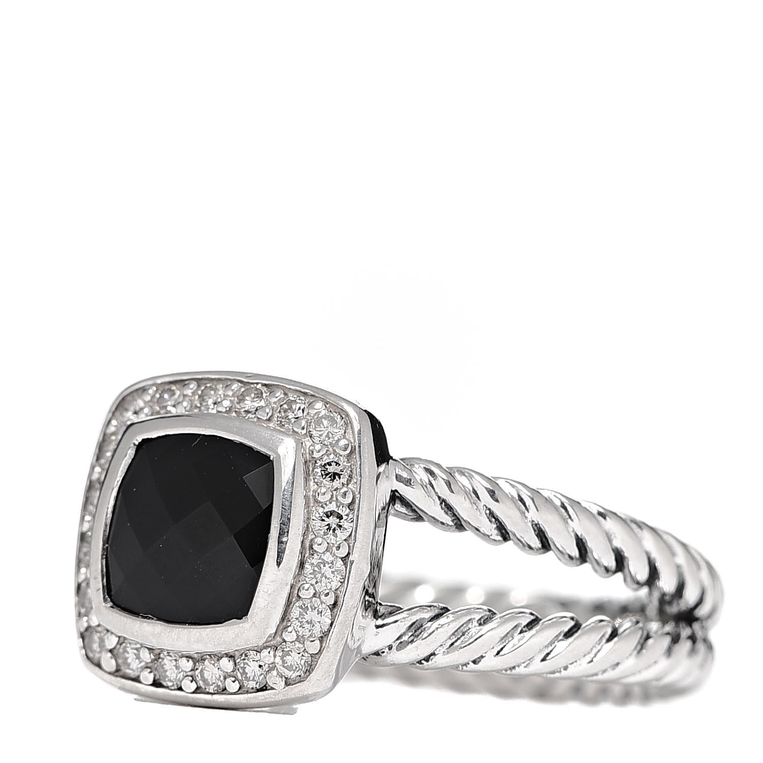 David Yurman Sterling Silver Diamond Black Onyx 7mm Petite Albion Ring 54 7 3 of 5