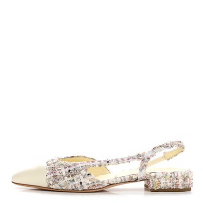 Chanel Tweed Grosgrain Cap Toe CC Slingback Flat 38.5 1 of 9