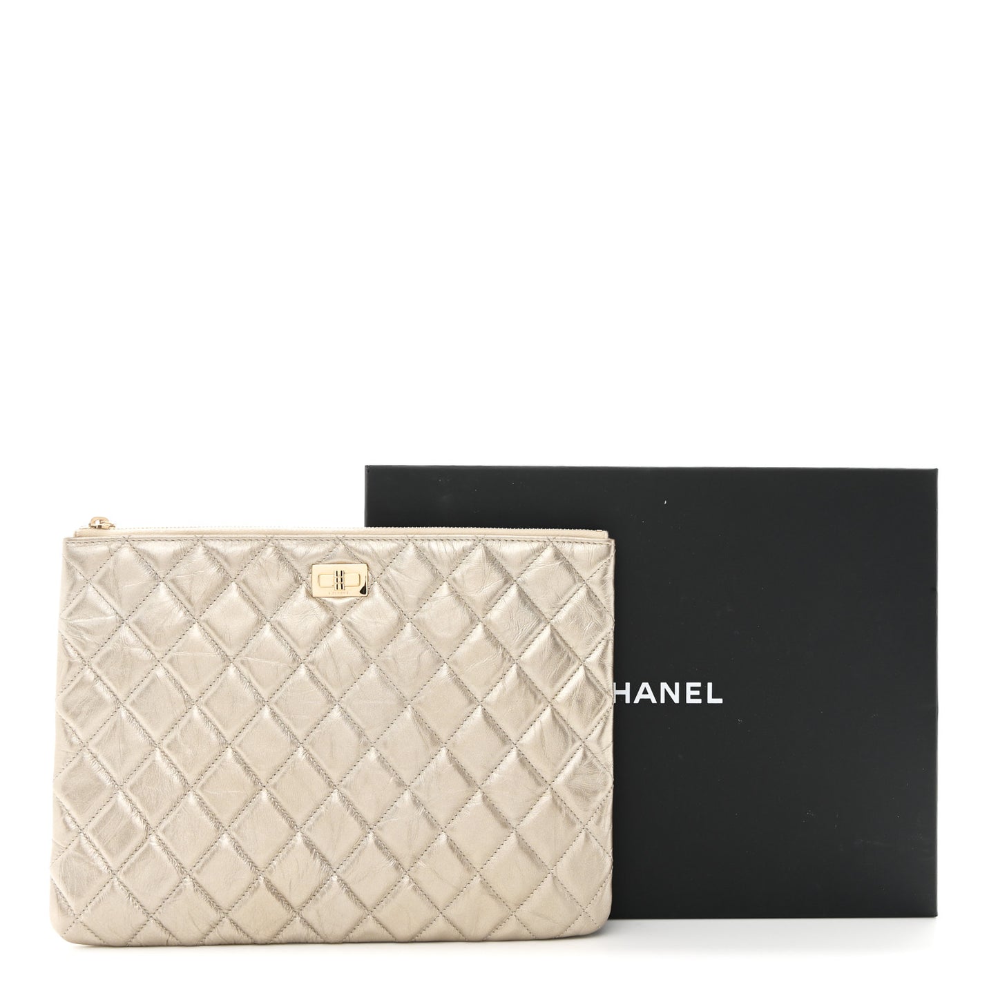 Metallic Aged Calfskin Quilted Medium 2.55 Reissue Cosmetic Case Gold