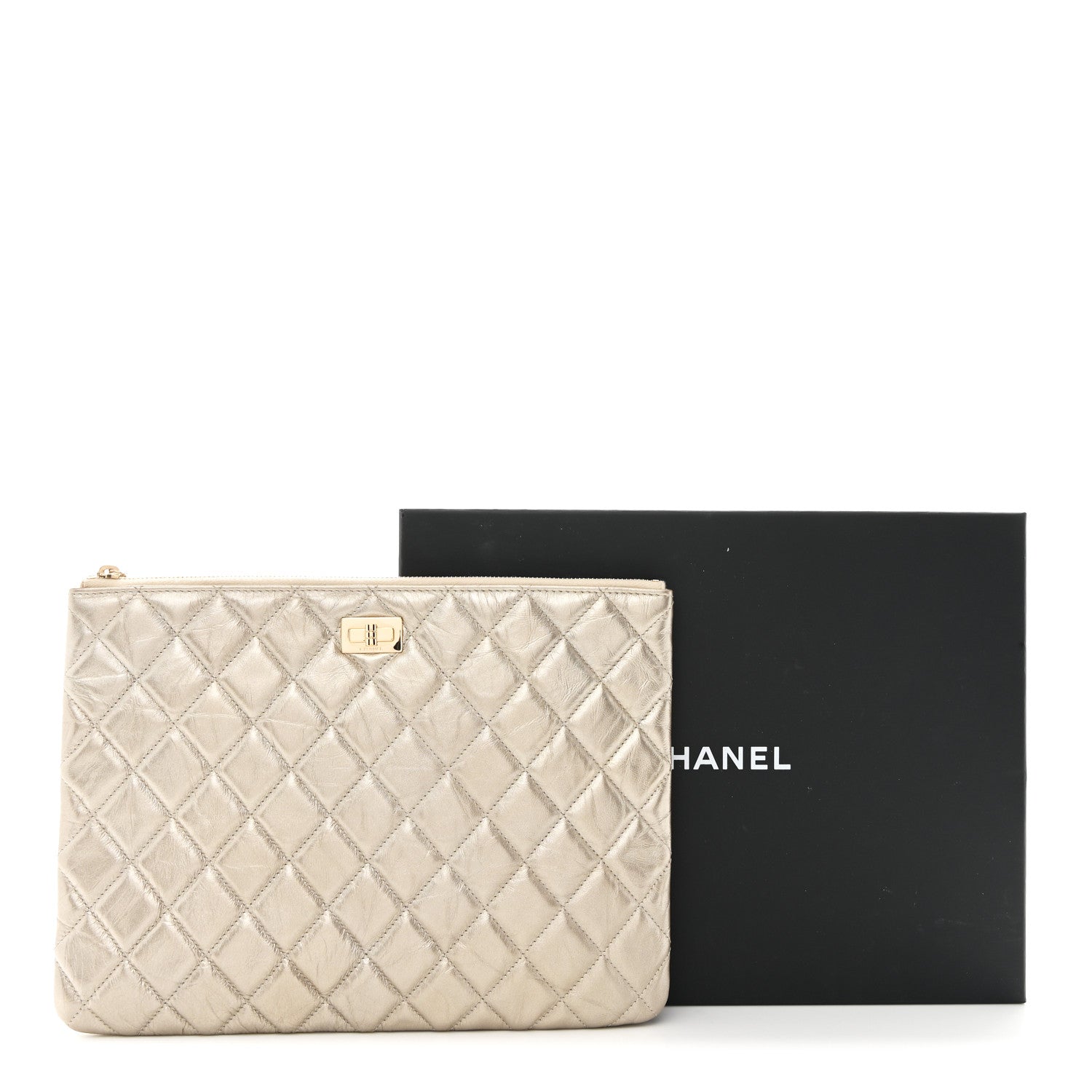 Chanel Metallic Aged Calfskin Quilted Medium 2.55 Reissue Cosmetic Case Gold 8 of 8
