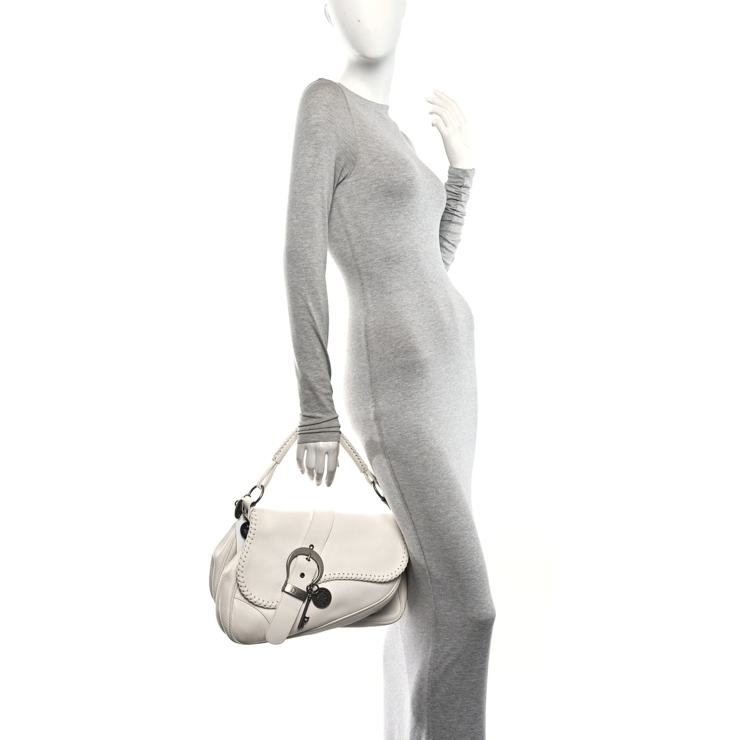 Pebbled Calfskin Braided Gaucho Double Saddle Flap Bag White