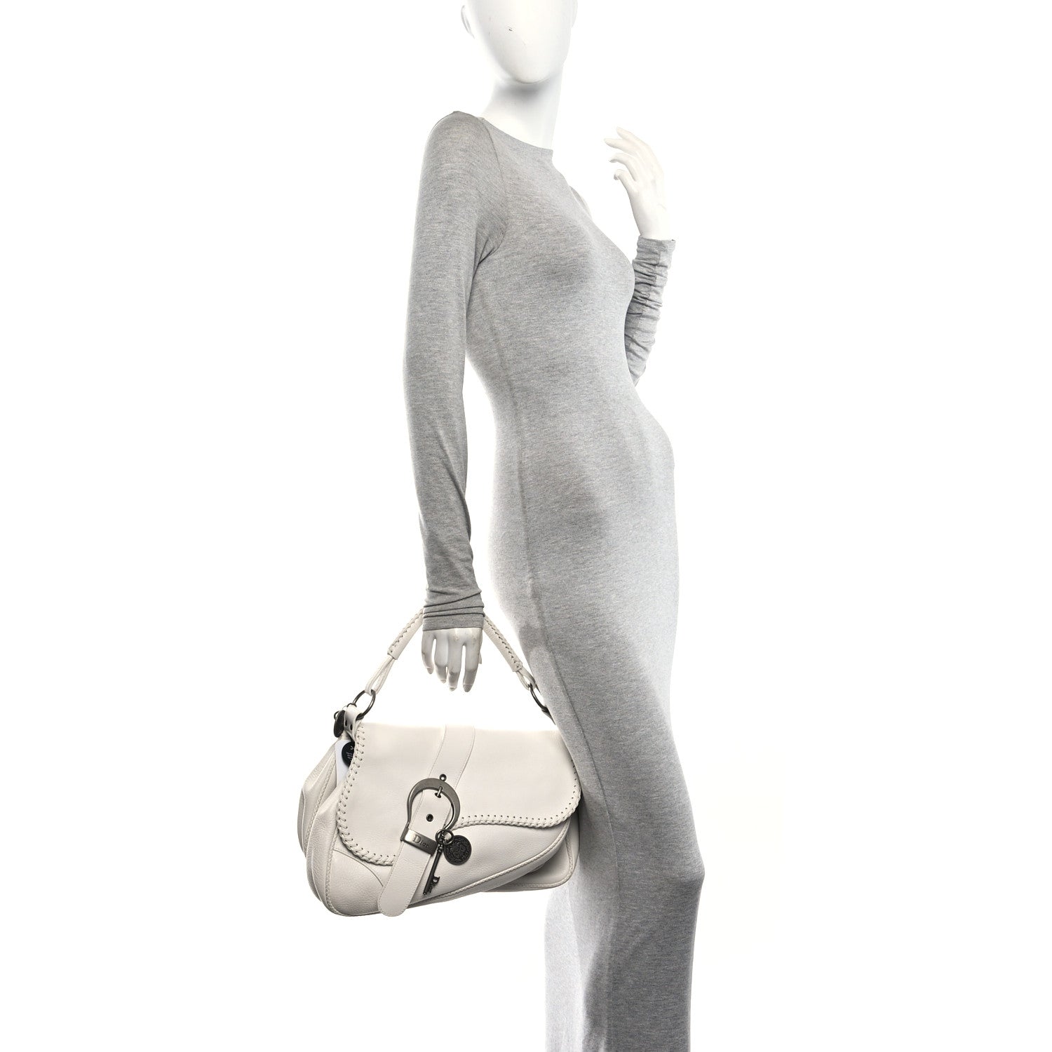 Christian Dior Pebbled Calfskin Braided Gaucho Double Saddle Flap Bag White 2 of 14