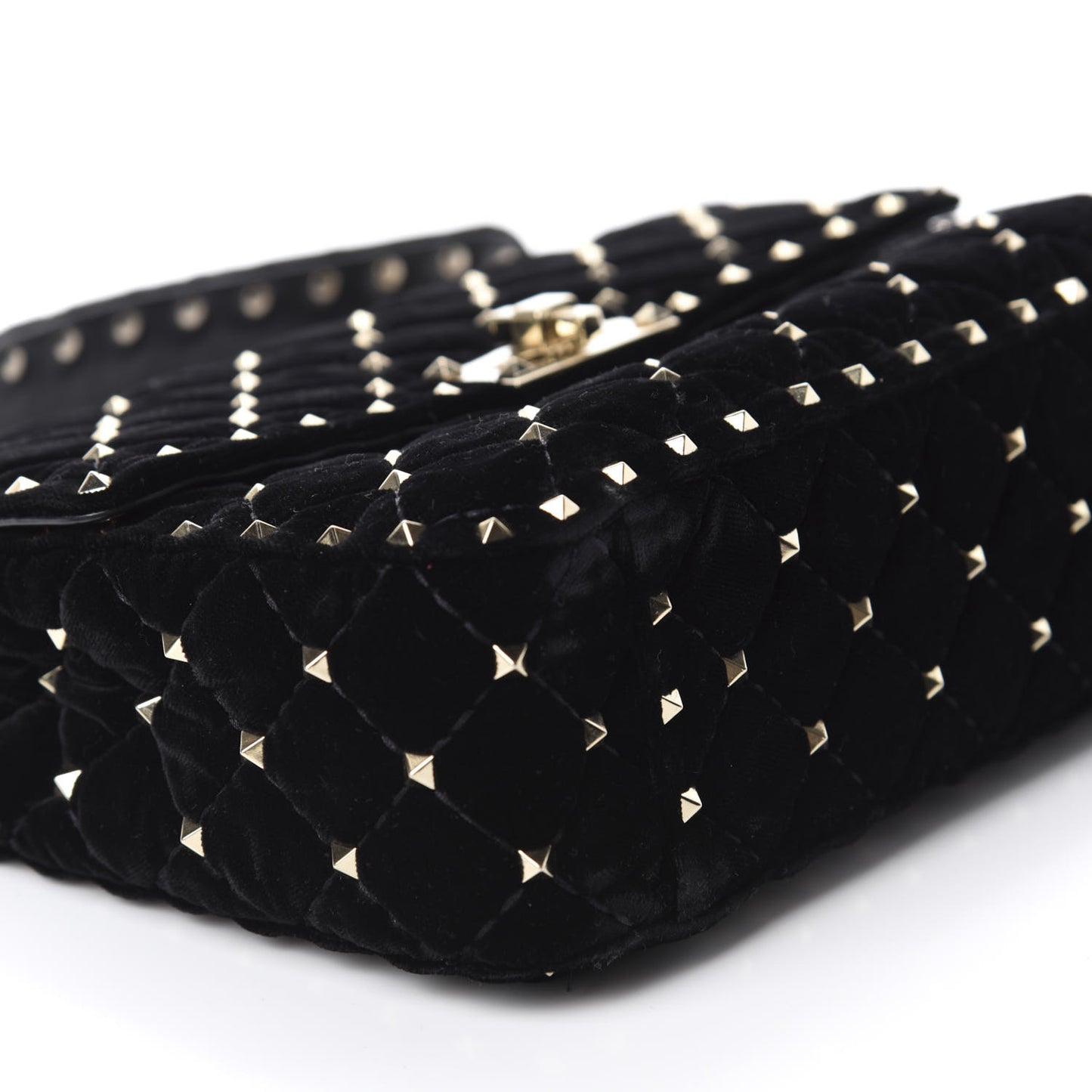 Velvet Medium Rockstud Spike Shoulder Bag Black