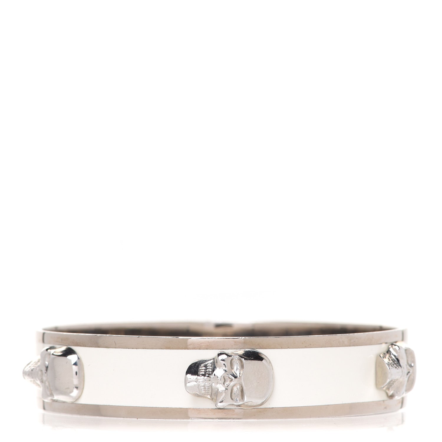 Alexander McQueen 3D Enamel Skull Box Bangle Bracelet White 3 of 5