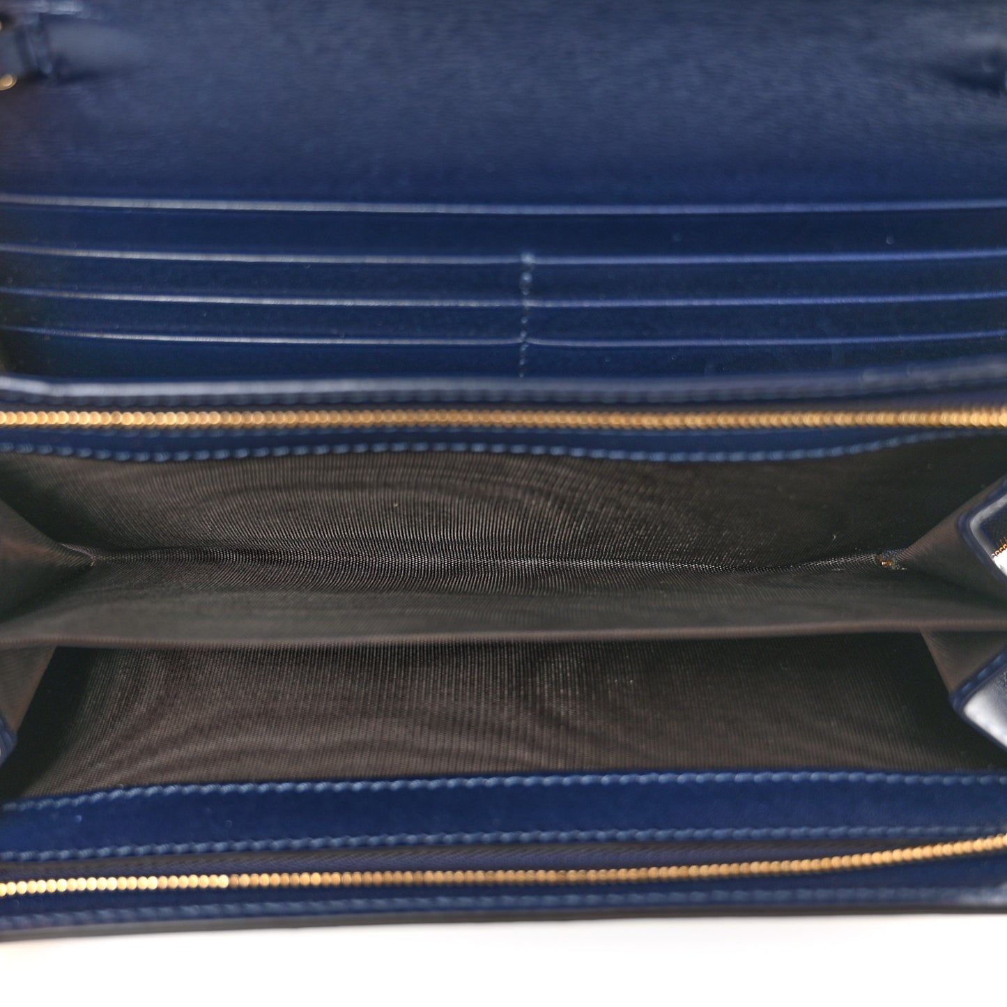 Metallic Patent Microguccissima Signature Chain Wallet Navy