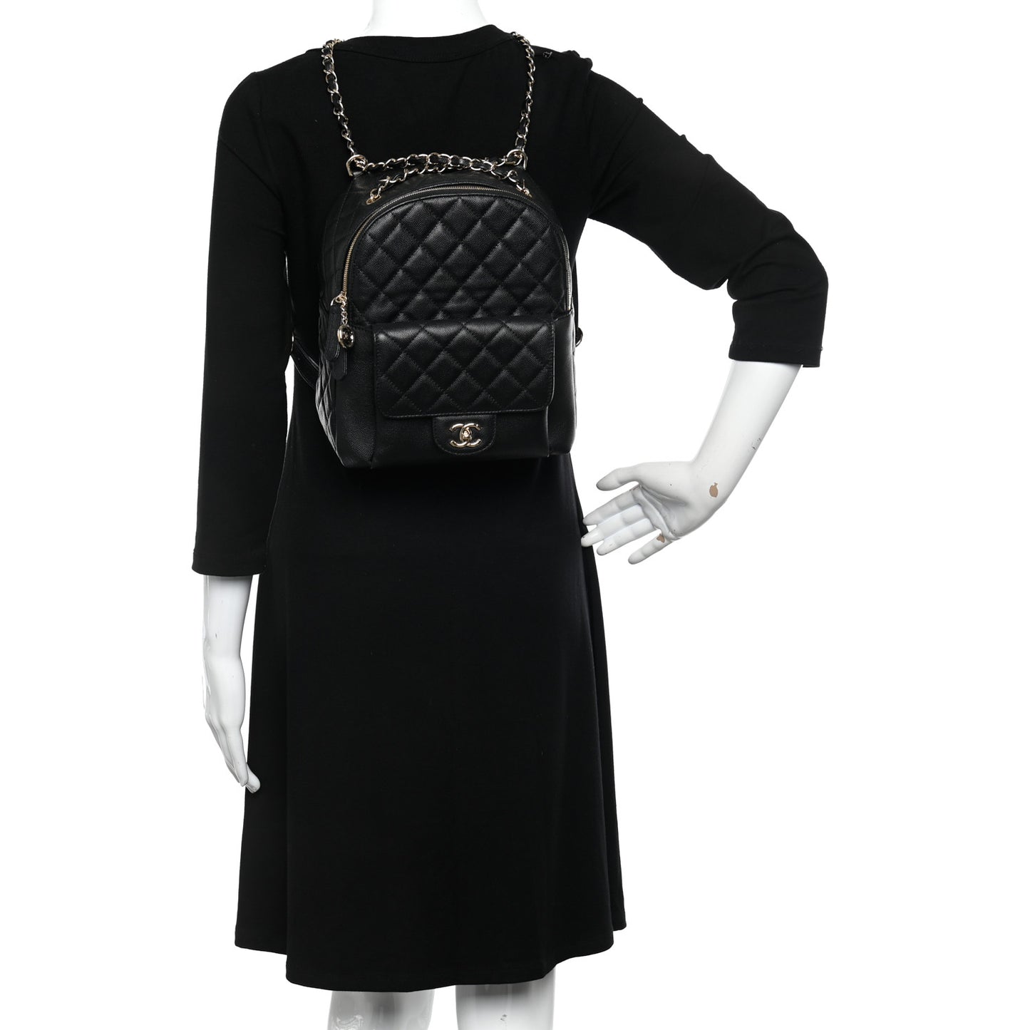 Caviar Quilted Medium Zip Around Backpack Black