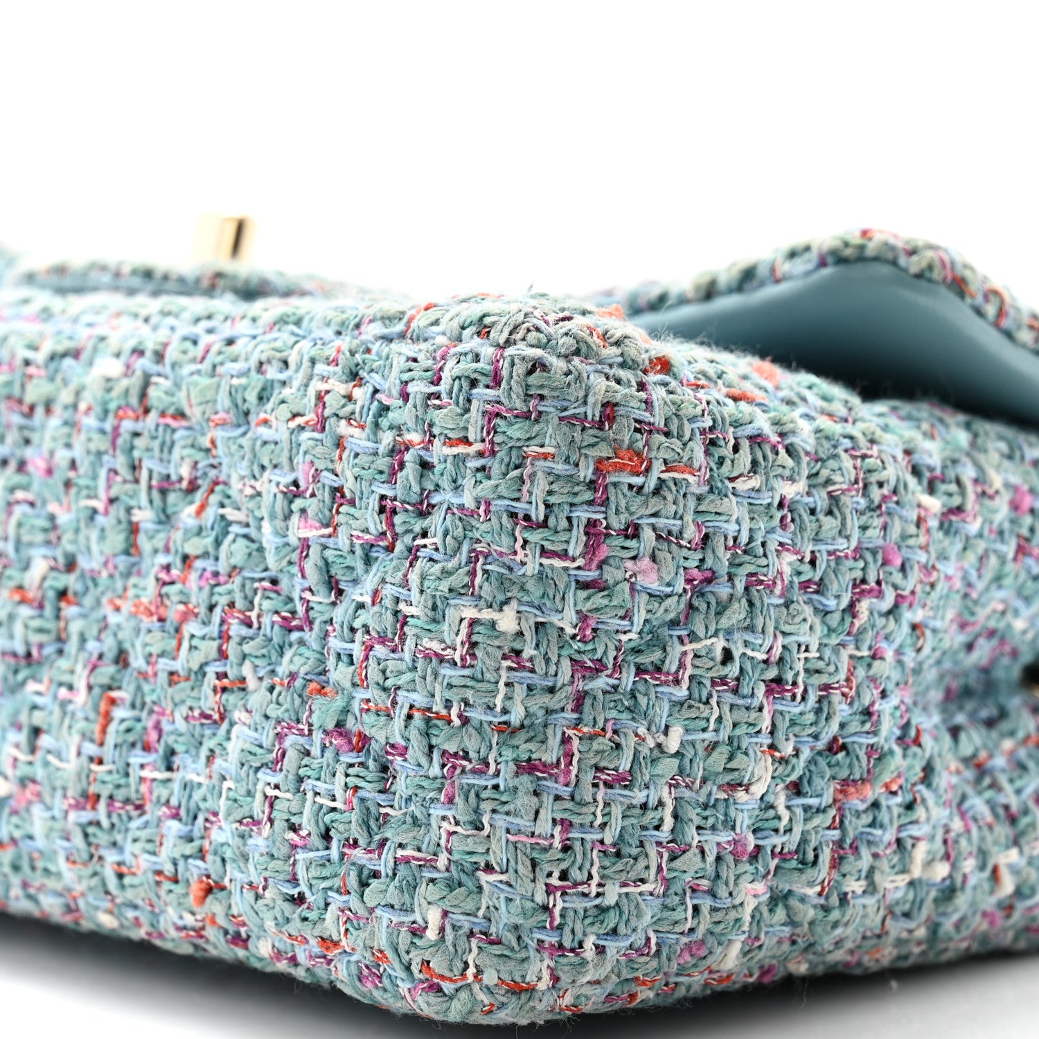 Chanel Tweed Quilted Mini Rectangular Flap Turquoise Purple White Red 10 of 12