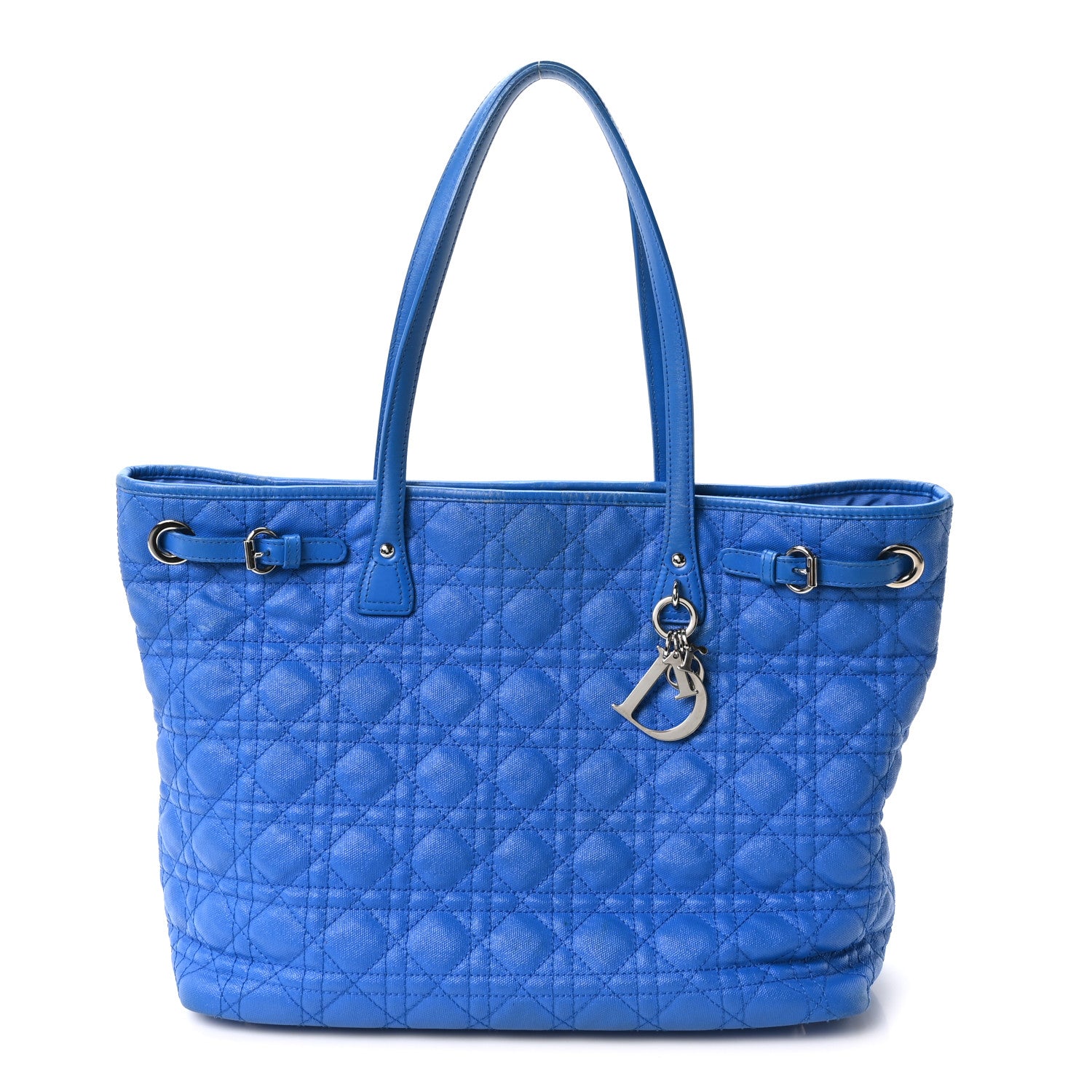 Christian Dior Coated Canvas Cannage Large Panarea Tote Blue 1 of 10
