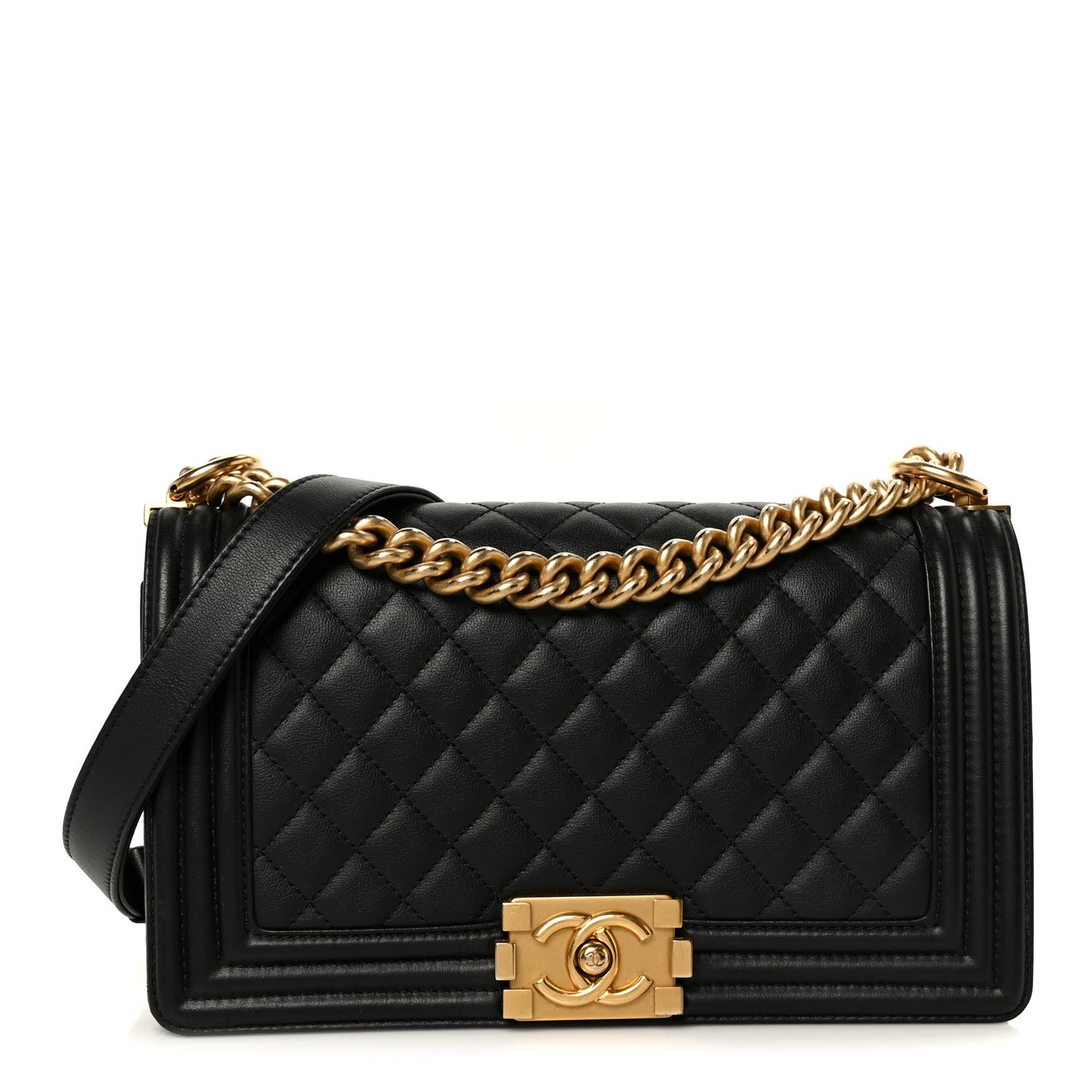 Calfskin Quilted Medium Boy Flap Black