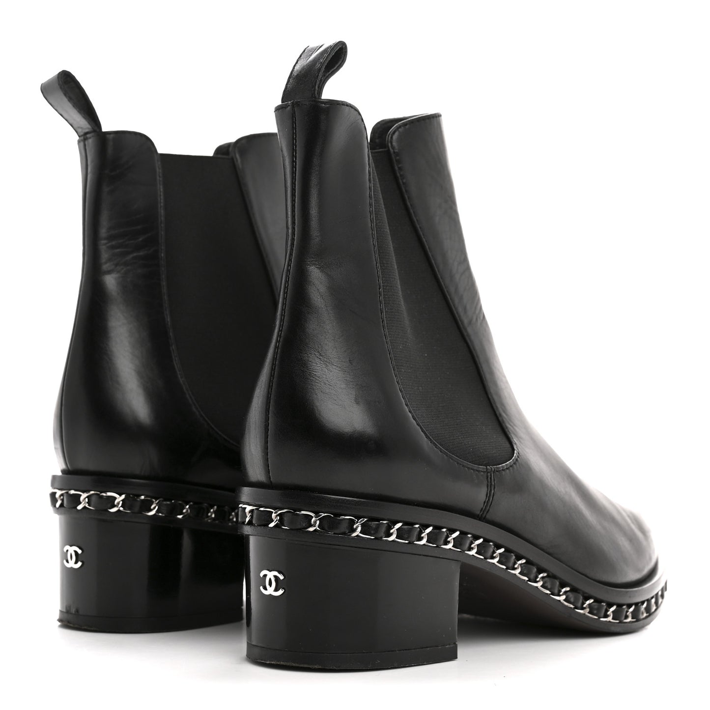 Calfskin Chain Around Chelsea Boots 39.5 Black