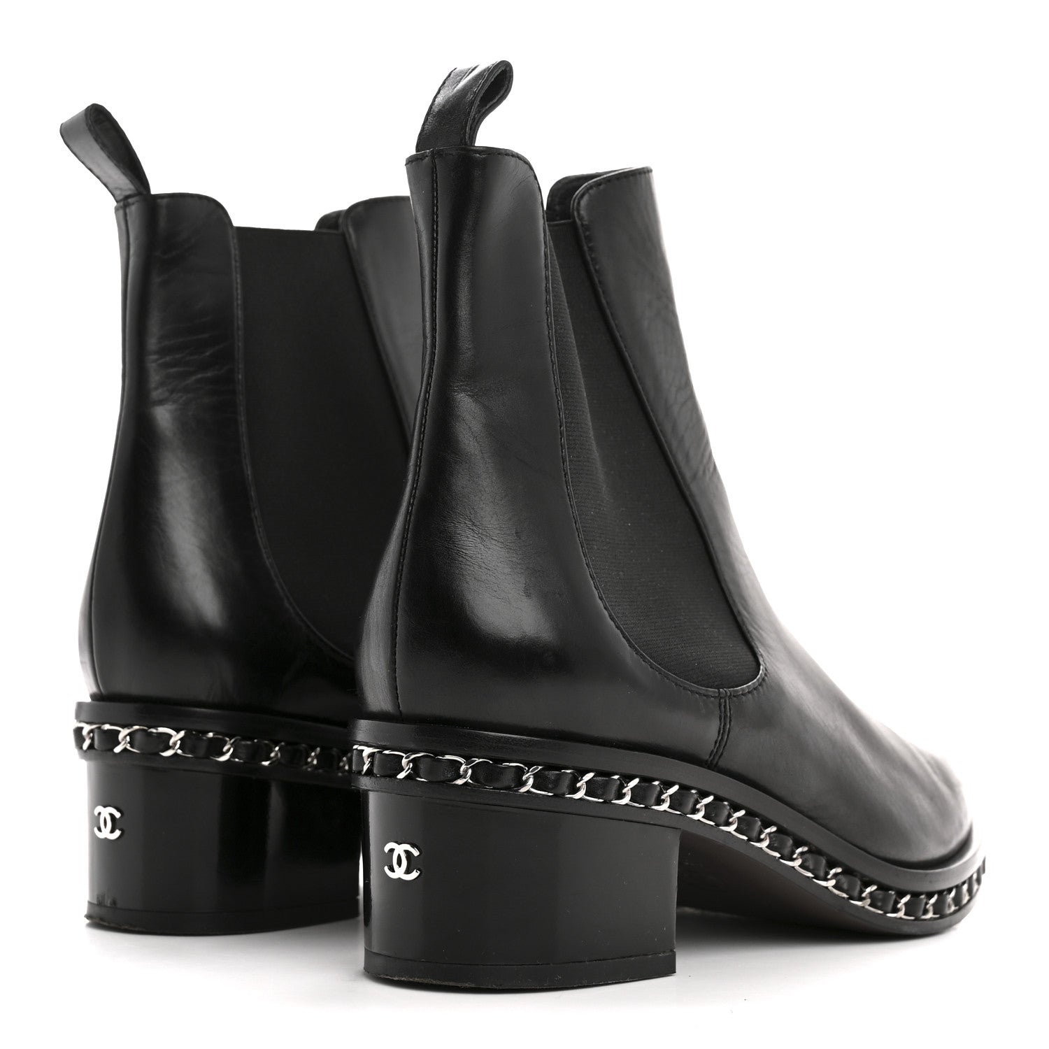 Chanel Calfskin Chain Around Chelsea Boots 39.5 Black 5 of 9