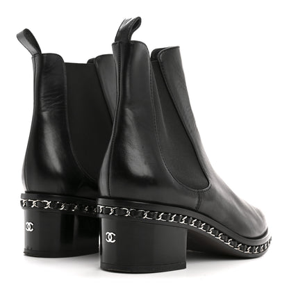 Chanel Calfskin Chain Around Chelsea Boots 39.5 Black 5 of 9