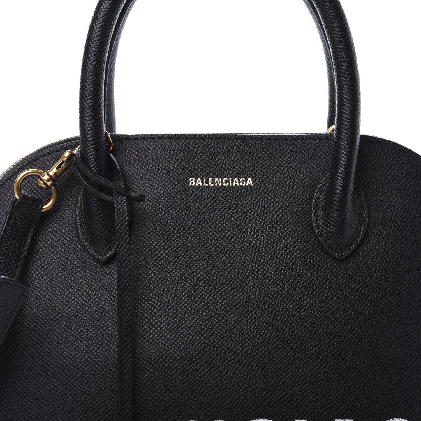 Signature Grained Calfskin Logo S Ville Top Handle Bag Black