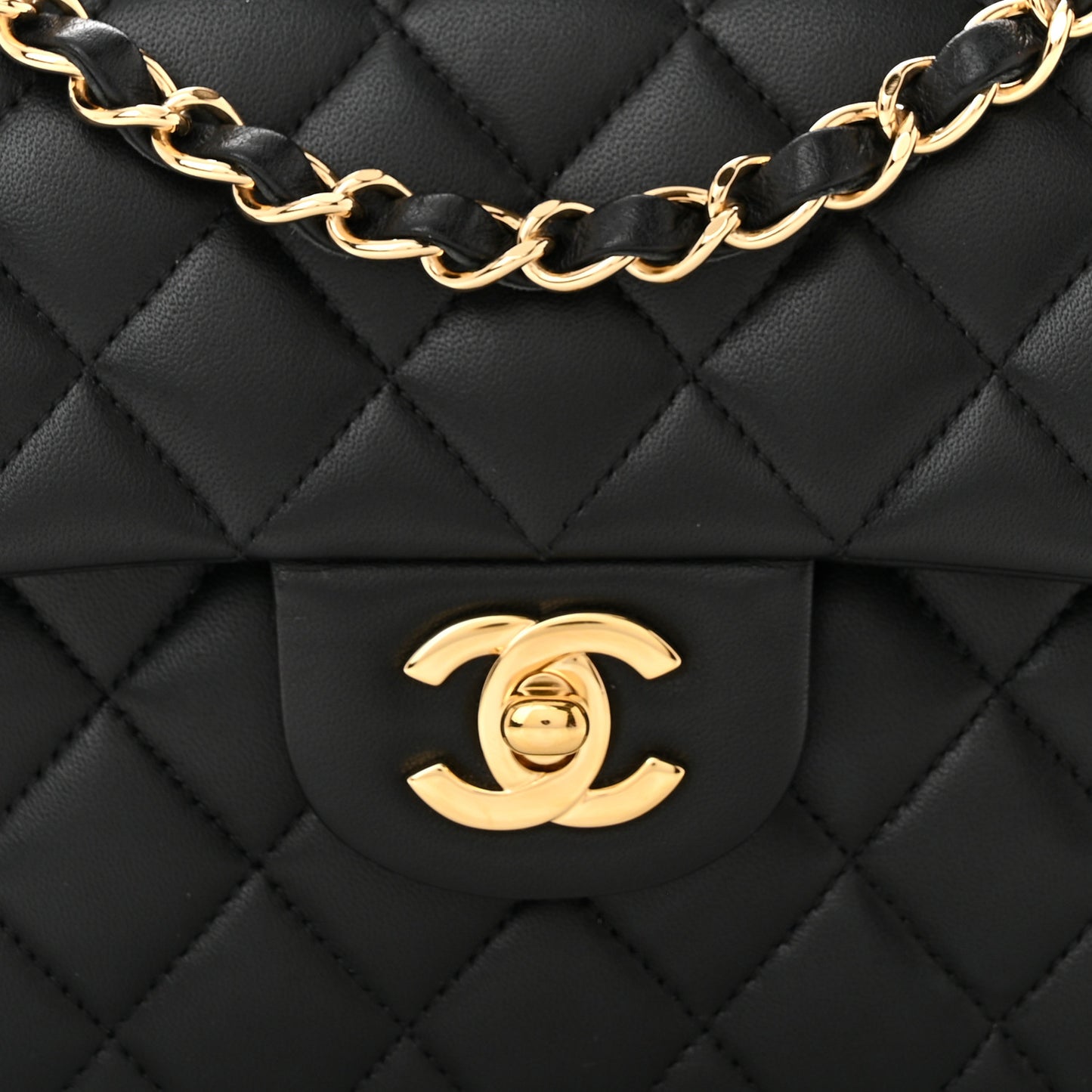 Lambskin Quilted Small Double Flap Black