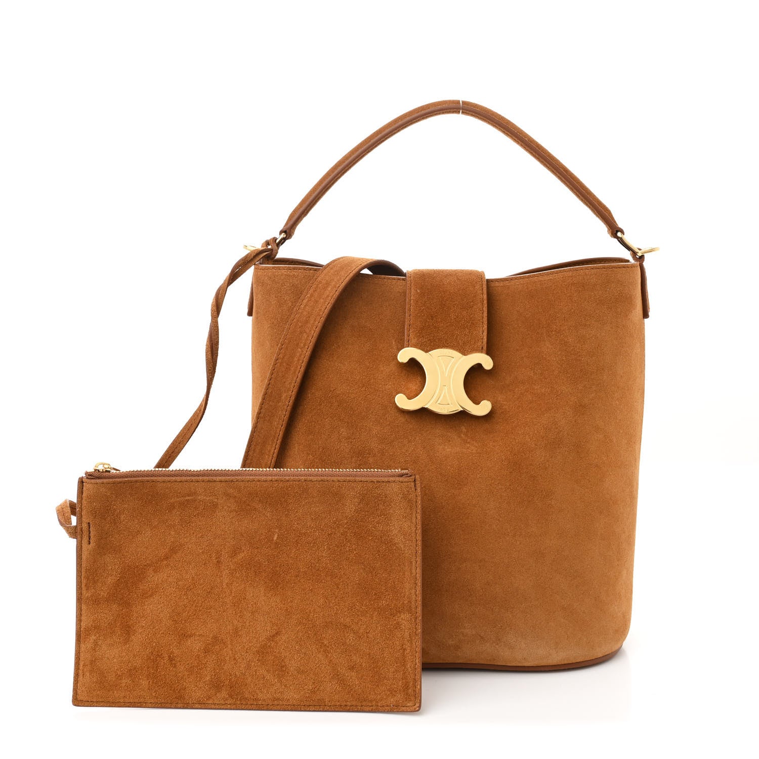Celine Suede Calfskin Triomphe Medium Louise Bag Pecan 1699602