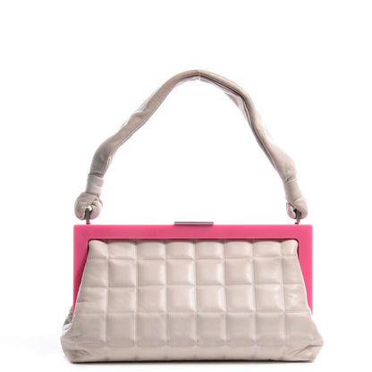 Chanel Lambskin Chocolate Bar Quilted Frame Bag White Pink 1 of 7