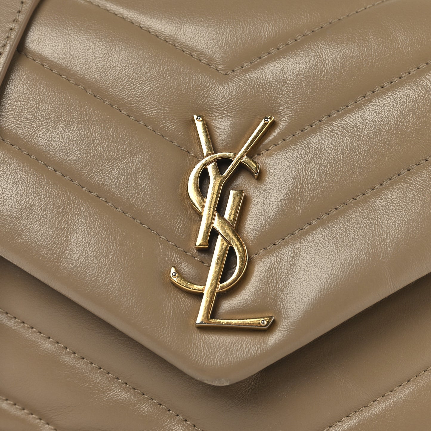 Calfskin Y Quilted Monogram Small Loulou Chain Satchel Dark Beige