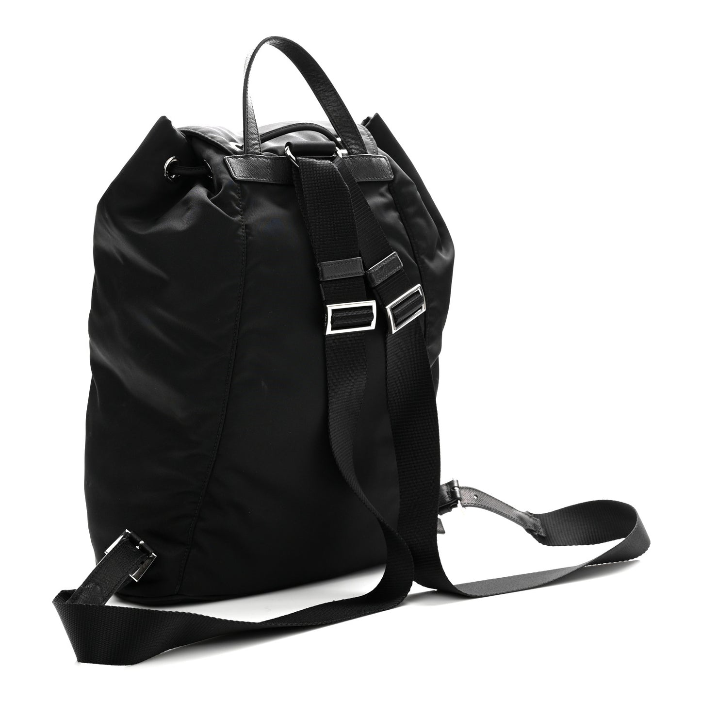 Nylon Vela Saffiano Medium Cinch Backpack Black