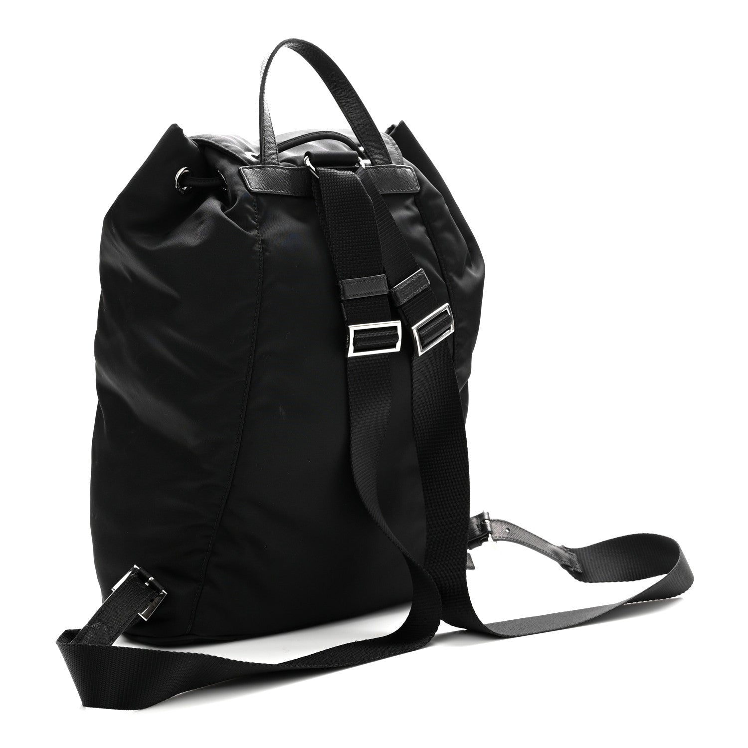 Prada Nylon Vela Saffiano Medium Cinch Backpack Black 2 of 10