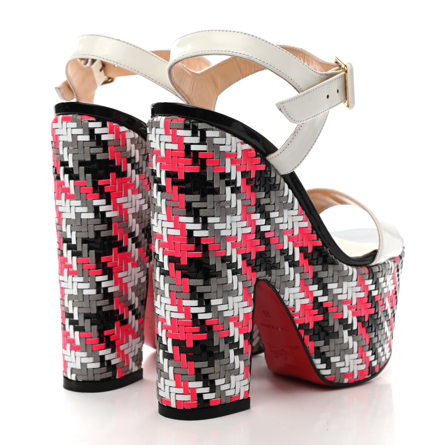 Christian Louboutin Jazz Patent Tresse Belle Tige 160 Platform Sandal White Fluo Rose 4 of 9