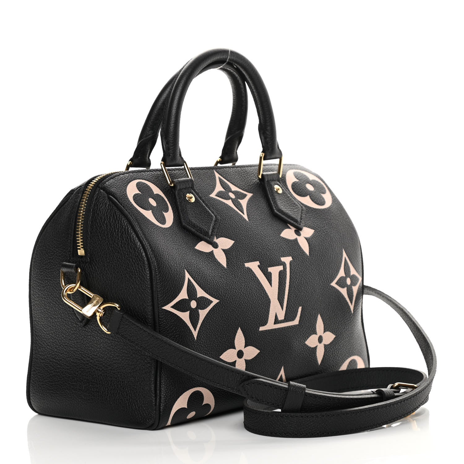 Louis Vuitton Empreinte Monogram Giant Speedy Bandouliere 25 Black Beige 3 of 9