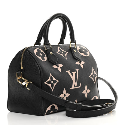 Louis Vuitton Empreinte Monogram Giant Speedy Bandouliere 25 Black Beige 3 of 9